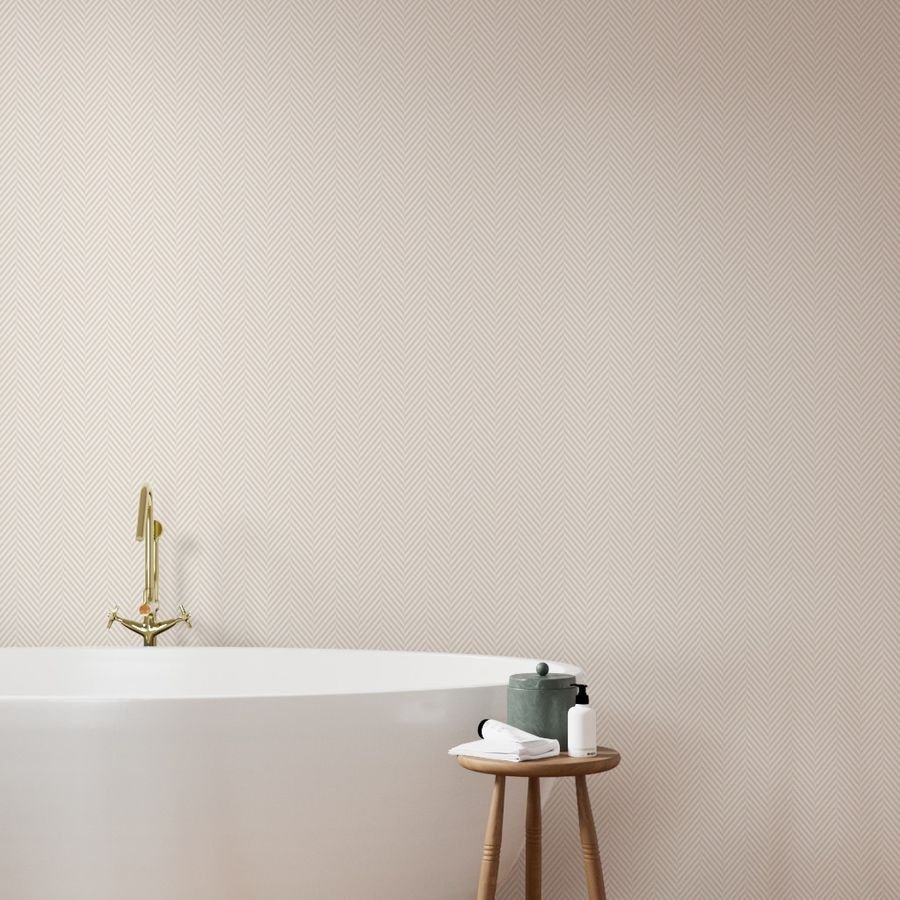 Natural and White Geometric Herringbone Pattern Wallpaper natural color wallpaper