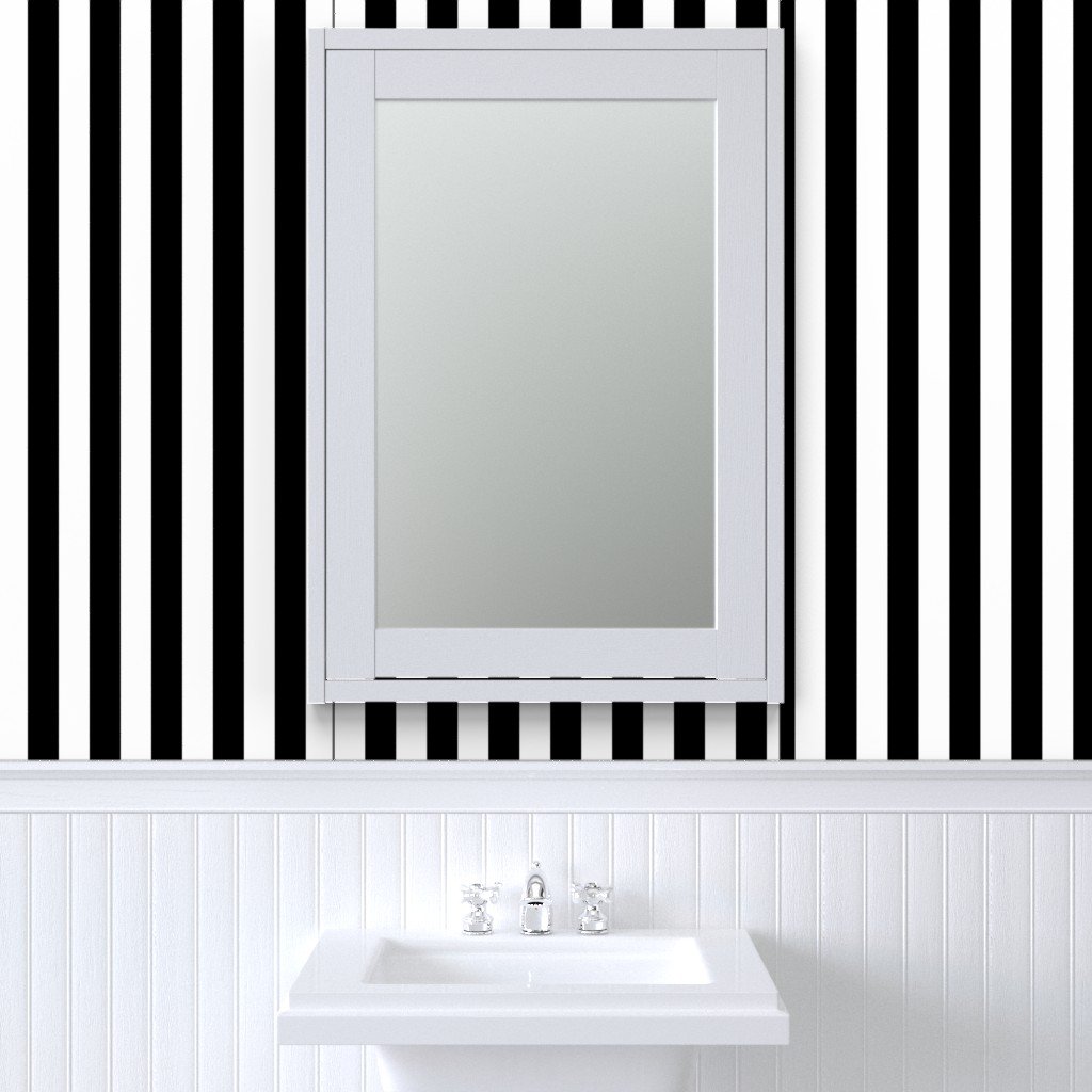 Classic 2 Inch Black and White Modern Cabana Upholstery Stripes Wallpaper modern design stripe wallpaper