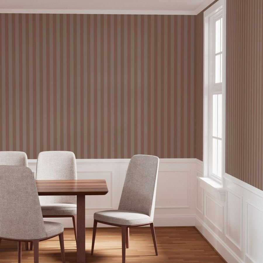 Two-Tone 2 Inch Mocha and Faded Mocha Modern Cabana Upholstery Wallpaper design stripes wallpaper