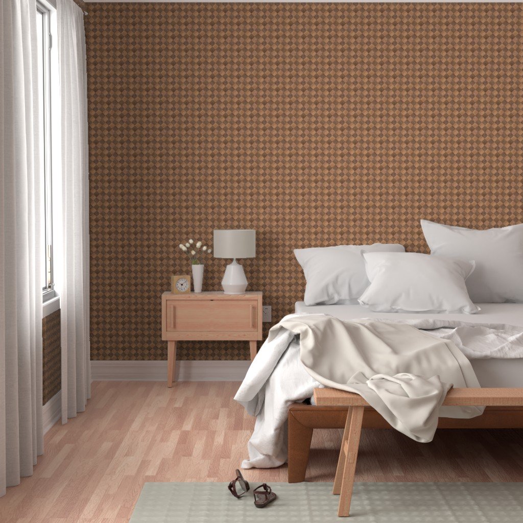 2 inch Diagonal Light and Dark Wood Checkerboard Chess Marquetry Pattern Wallpaper wooden check wallpaper