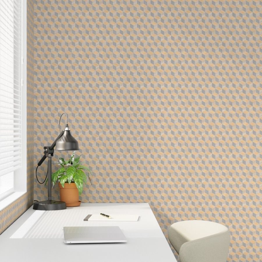 Geometric Wood Grain Cubes in Oak Ash and White Pine Panels Wallpaper ash wallpaper