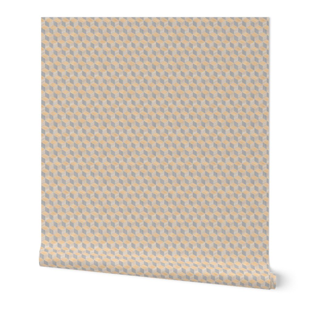 Small Geometric Wood Grain Cubes in Oak Ash and White Pine Panels Wallpaper ash wallpaper
