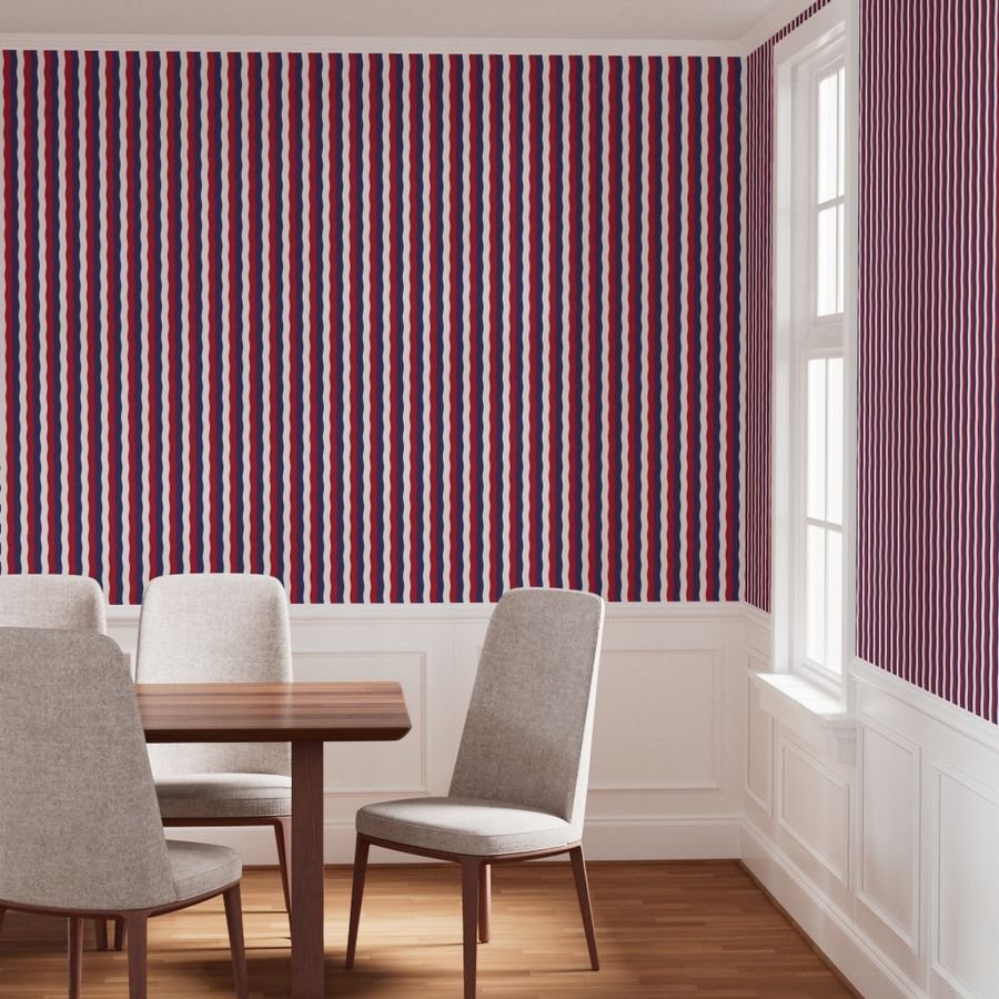 USA Red White and blue 1 inch Scalloped Vertical Waves Wallpaper american wallpaper