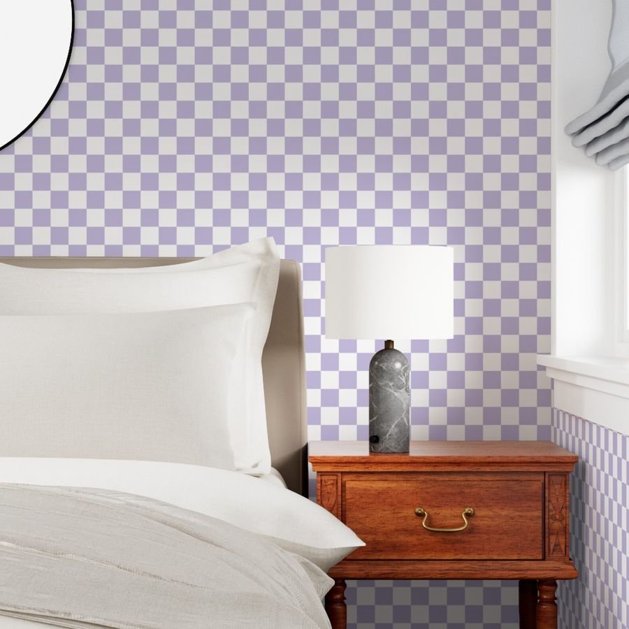 Two Inch Checks in Springtime Lavender and White Wallpaper lavender checks wallpaper