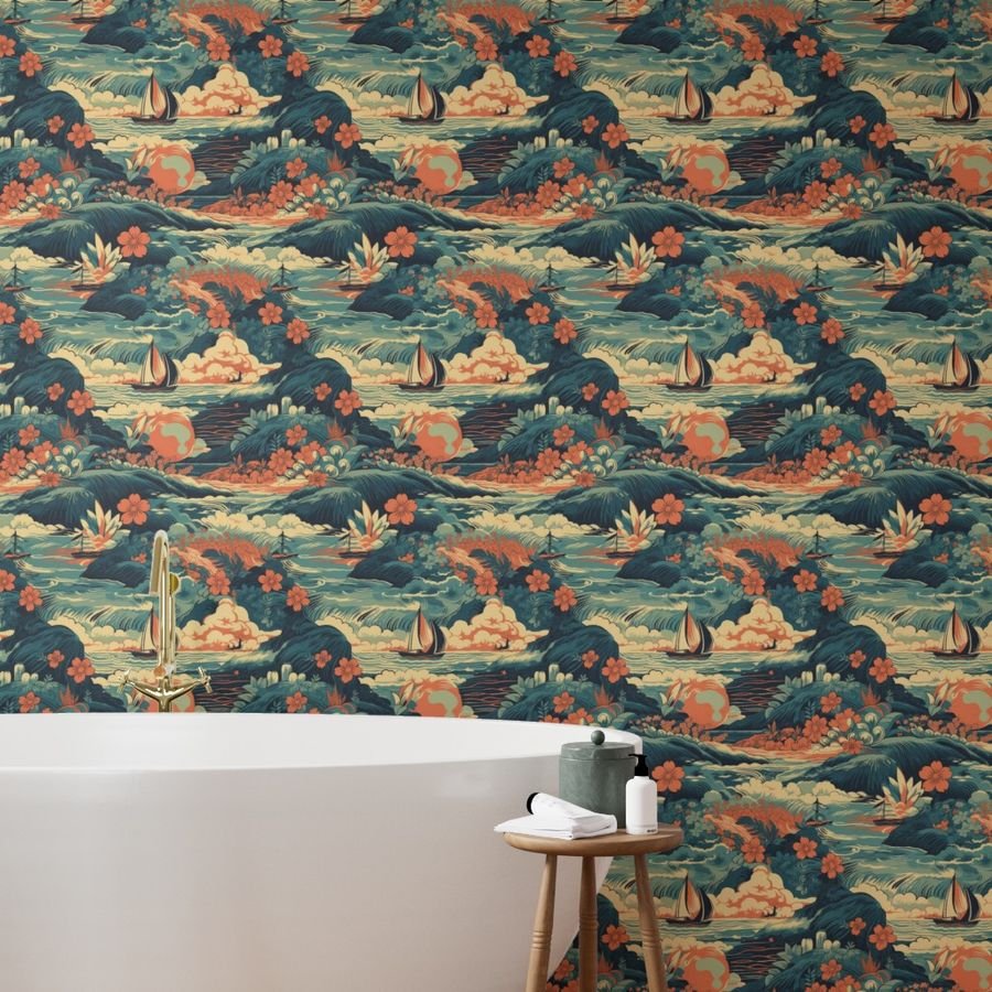 Vintage Hawaiian Seascape Wallpaper tropical seascape wallpaper