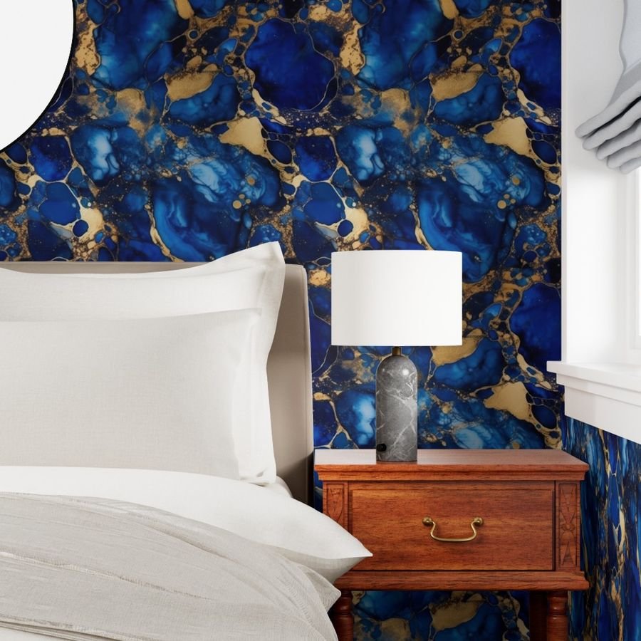 Cobalt Blue and Gold Alcohol Ink 1 Wallpaper inky swirls wallpaper