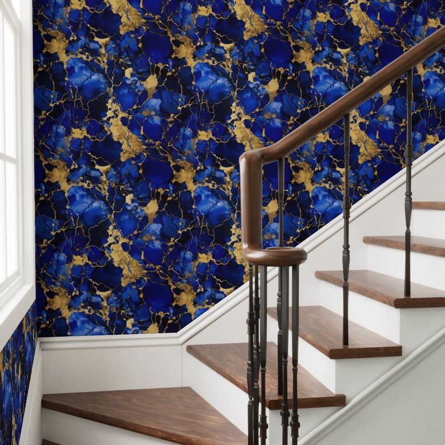 Cobalt Blue and Gold Alcohol Ink 3 Wallpaper inky pattern wallpaper