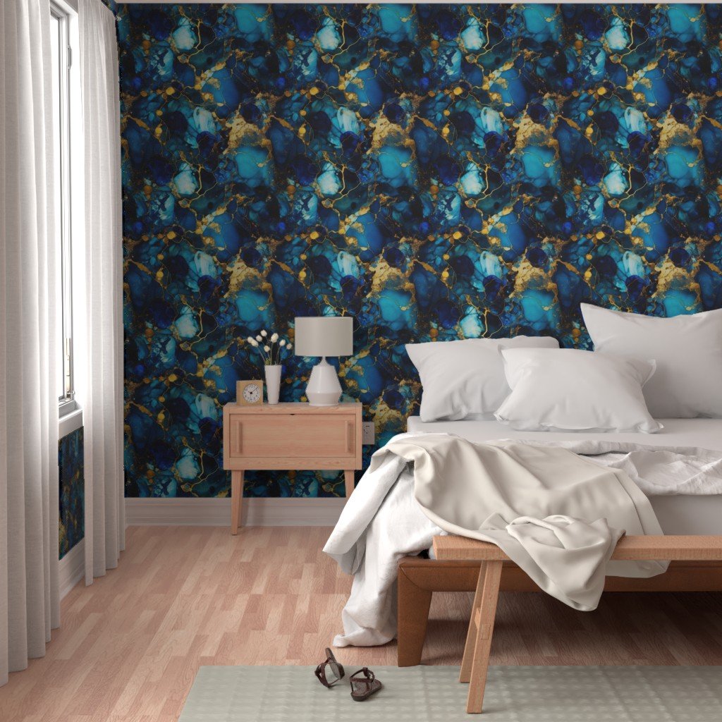 Gold and Blue Sapphire Alcohol Ink 1 Wallpaper inky pattern wallpaper