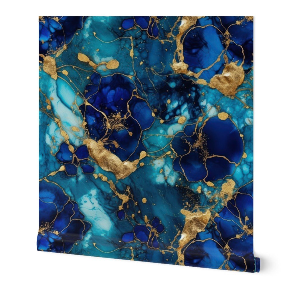 Gold and Blue Sapphire Alcohol Ink 2 Wallpaper inky swirls wallpaper