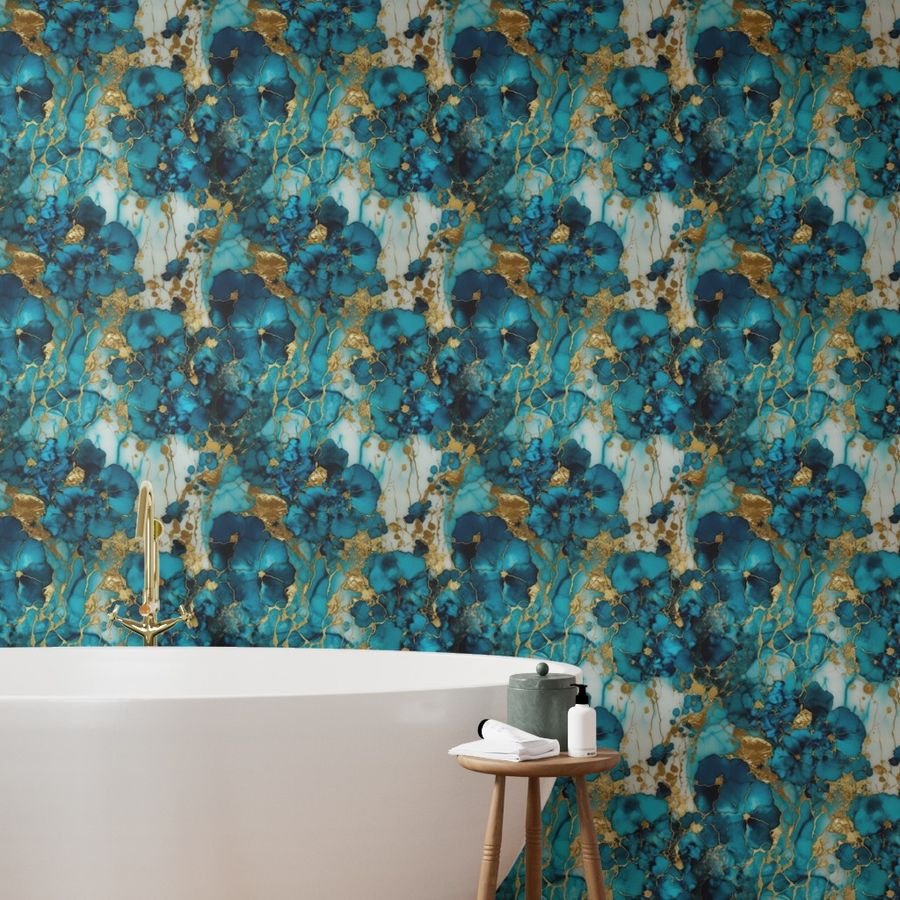 Turquoise and Gold Alcohol Ink 4 Wallpaper marbled ink wallpaper