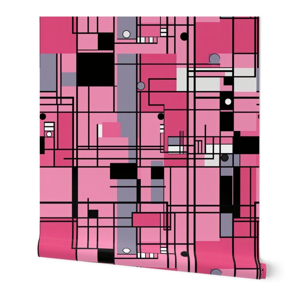 De Stijl Geometric Color Pattern in Pink Wallpaper geometric art wallpaper