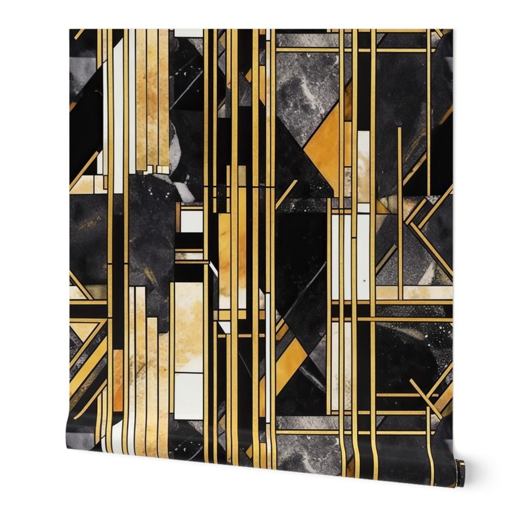 De Stijl black and gold artdeco watercolor Wallpaper gold art deco wallpaper