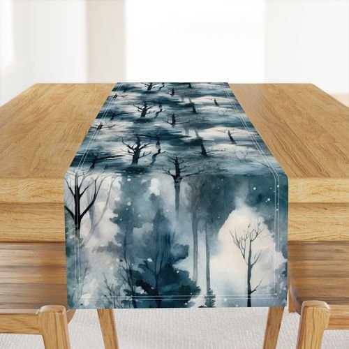 Endless Winter Dreamscape Trees in Misty Forest Decor Collection Design Collection tree repeat table runner design