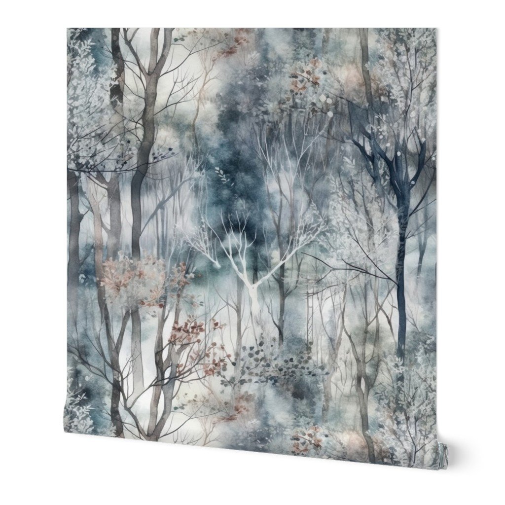 Endless Winter Forest Dreamscape Trees in Misty Forest Wallpaper tree repeat wallpaper