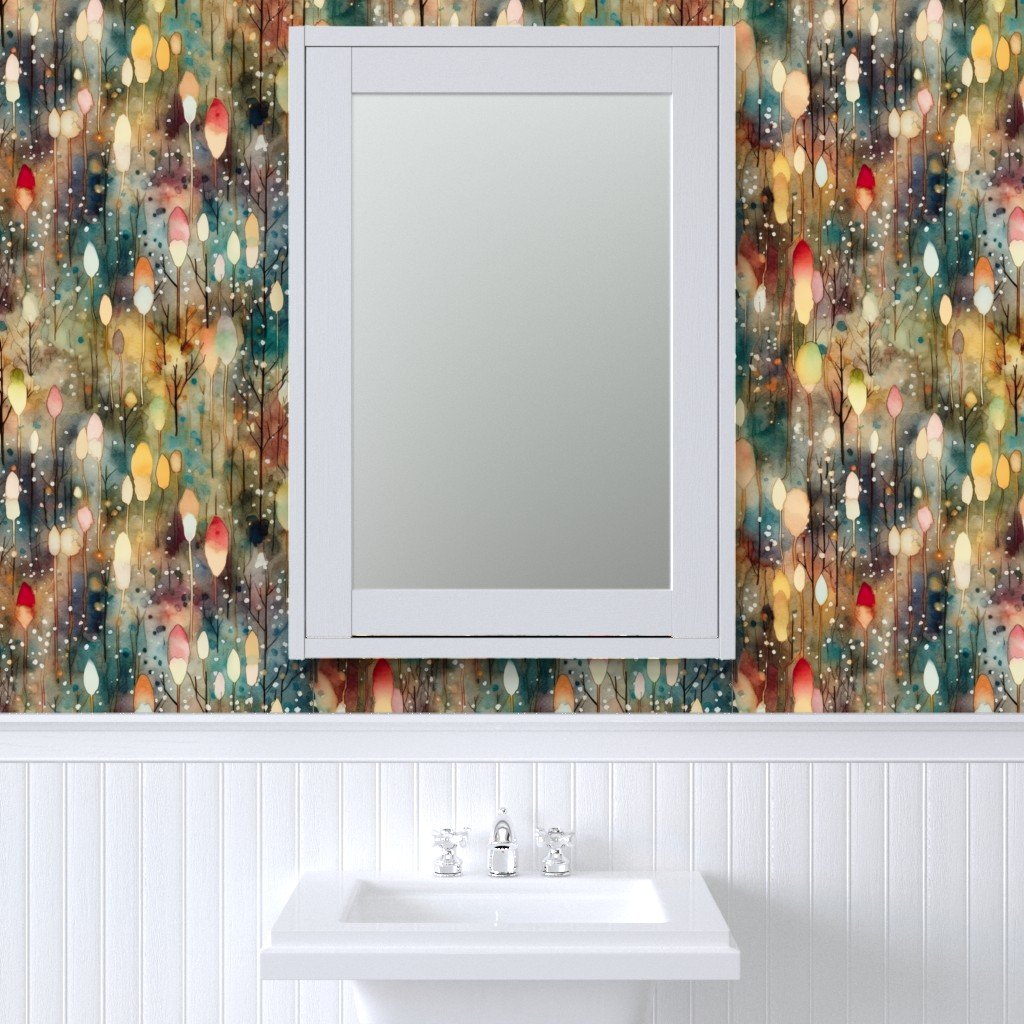 Watercolor Christmas Tree Farm with Christmas Lights Wallpaper christmas tree farm wallpaper