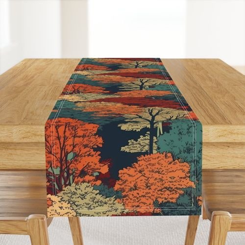 New England Endless Forest Fall Trees Home Styling Collection Home Styling Collection tree forest table runner design