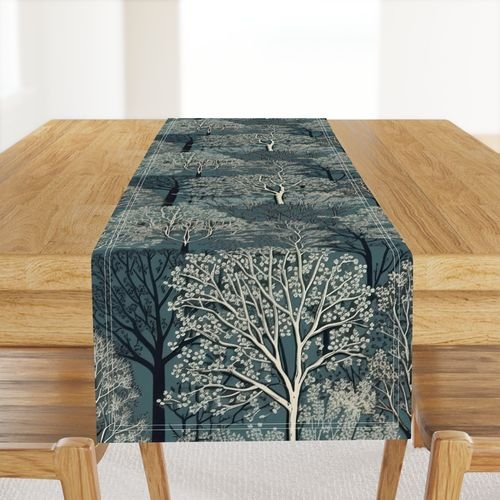 New England Endless Forest Trees Winter Design Collection Home Styling Collection new england forest table runner design