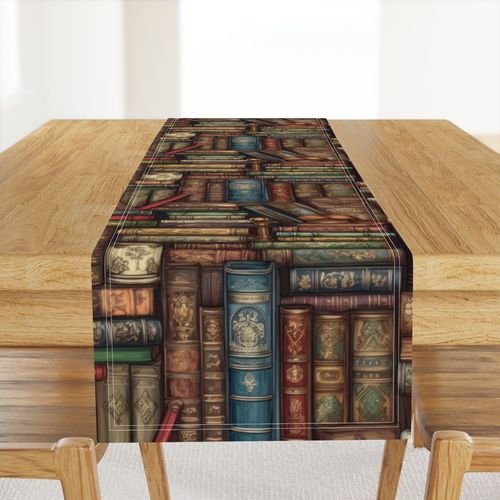 Stacked Bound Vintage Books on Library Book Shelf Decor Collection Home Decor Collection wallpaper books table runner design