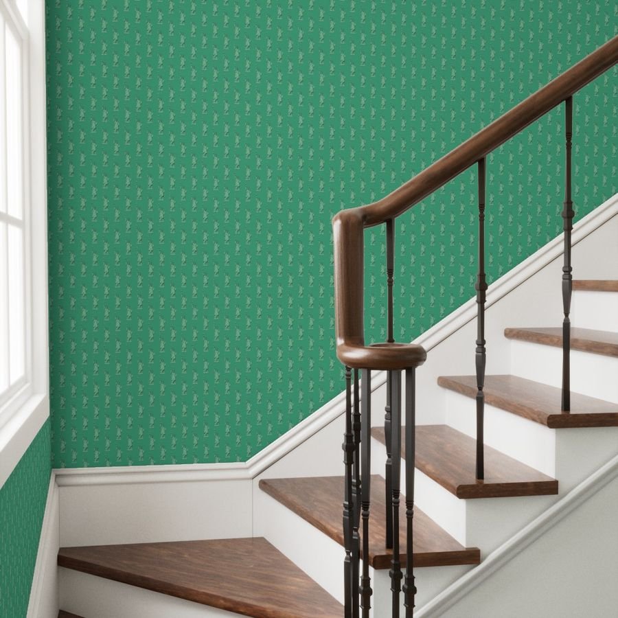 Mini Lady Liberty Statues Repeat in Beguiling Green Wallpaper oxidized copper wallpaper