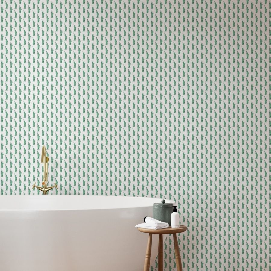 Mini Lady Liberty Statues Repeat in Beguiling Green on White Wallpaper lady liberty wallpaper