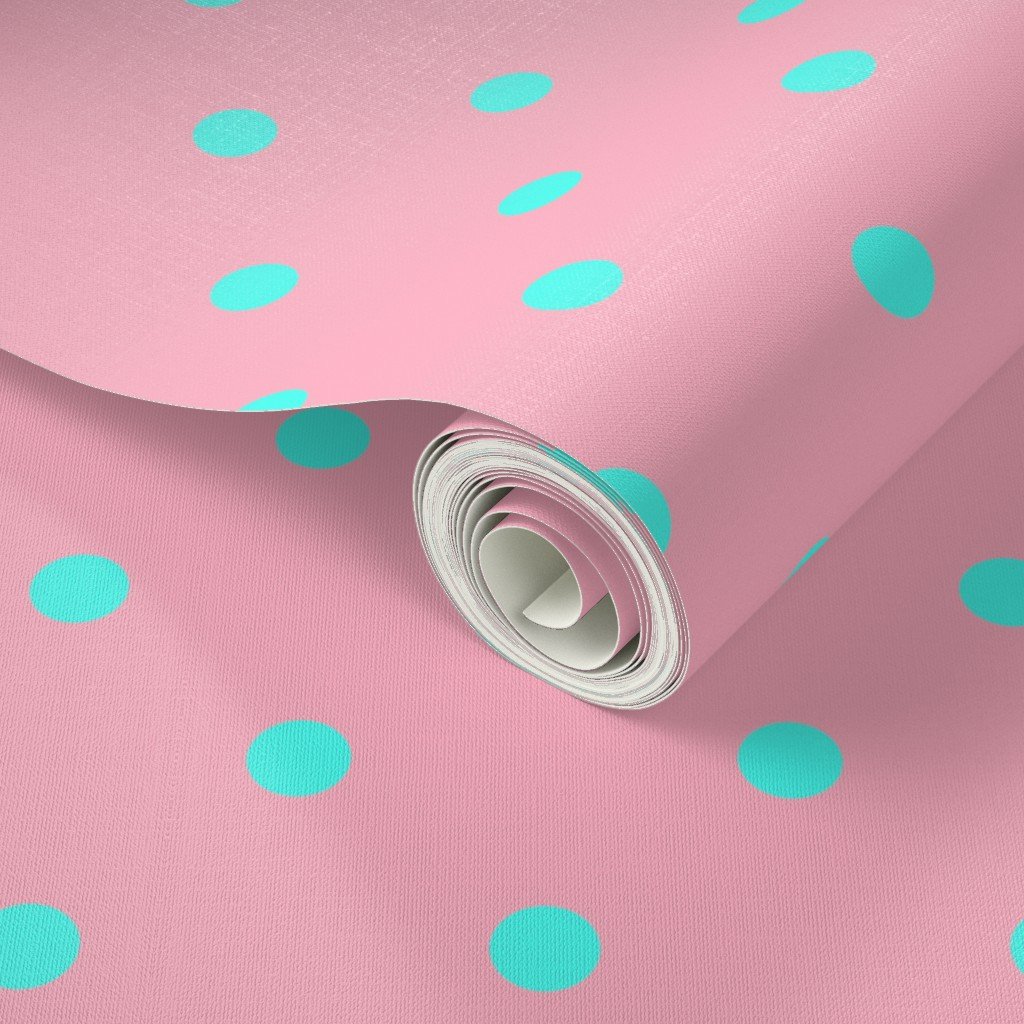 Large Polka Dots in South Beach Aqua Blue on Palm Beach Pink Wallpaper island dots wallpaper