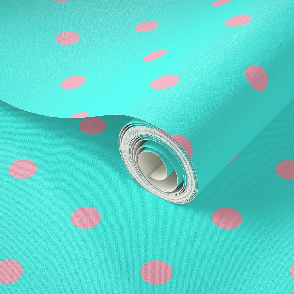 Large Polka Dots in Palm Beach Pink and on South Beach Aqua Blue Wallpaper palm beach pink dots wallpaper