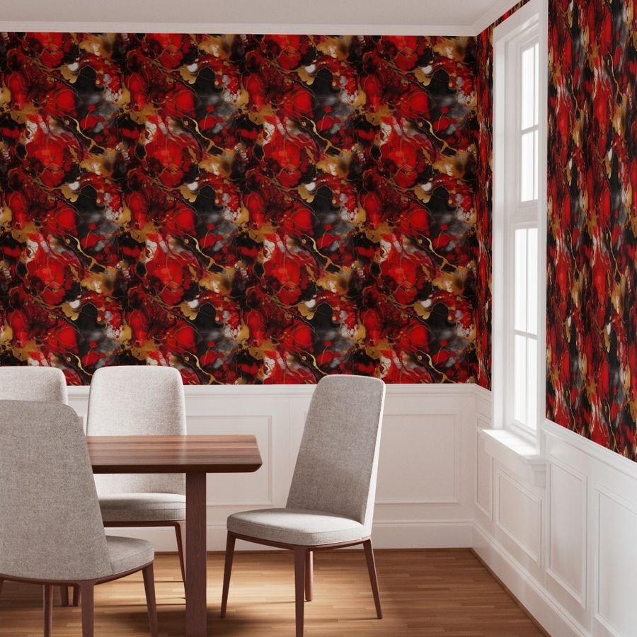 Red Black and Gold Alcohol Ink 2 Wallpaper faux gold wallpaper