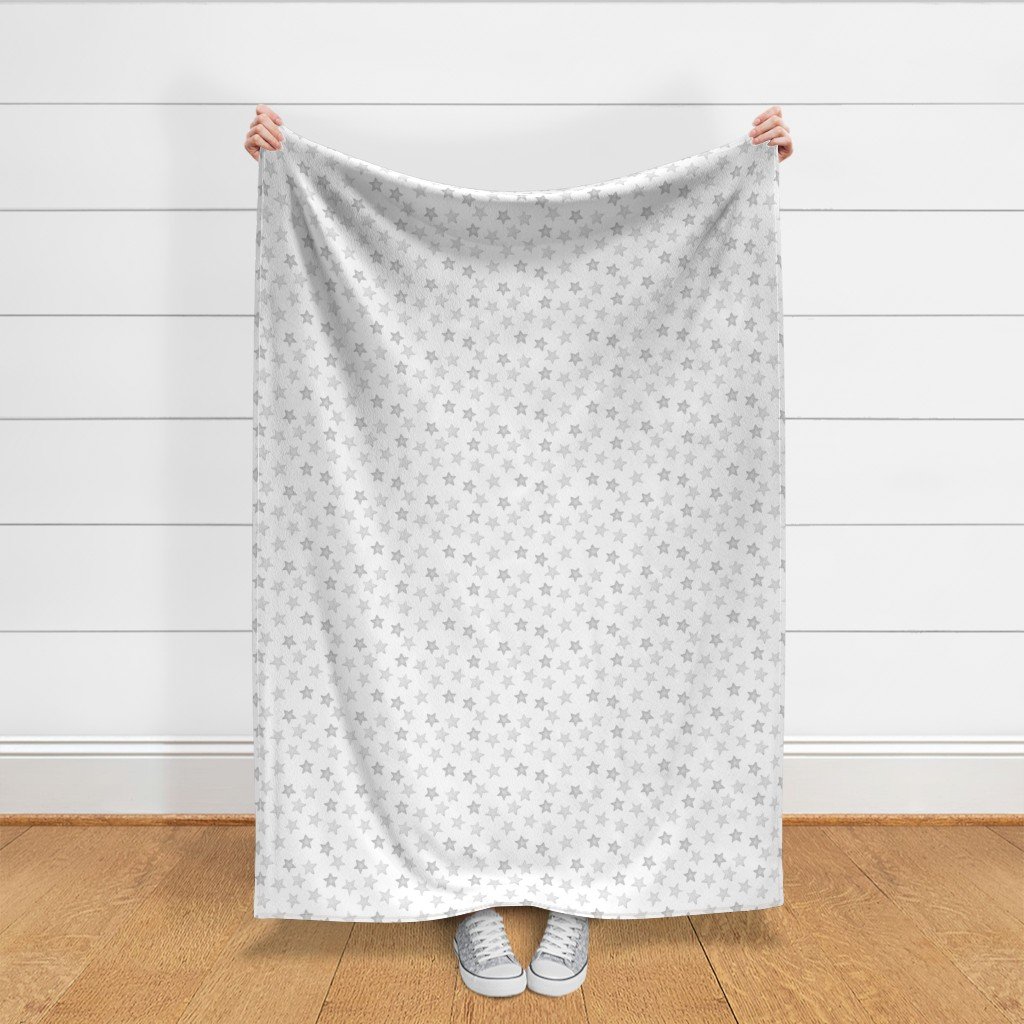 Silver Grey Faded Christmas Stars on White Fabric christmas pattern fabric