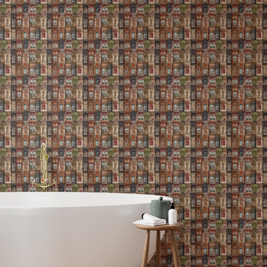 Brownstone Buildings in Varied Tones of Brown Watercolor Wallpaper architect wallpaper