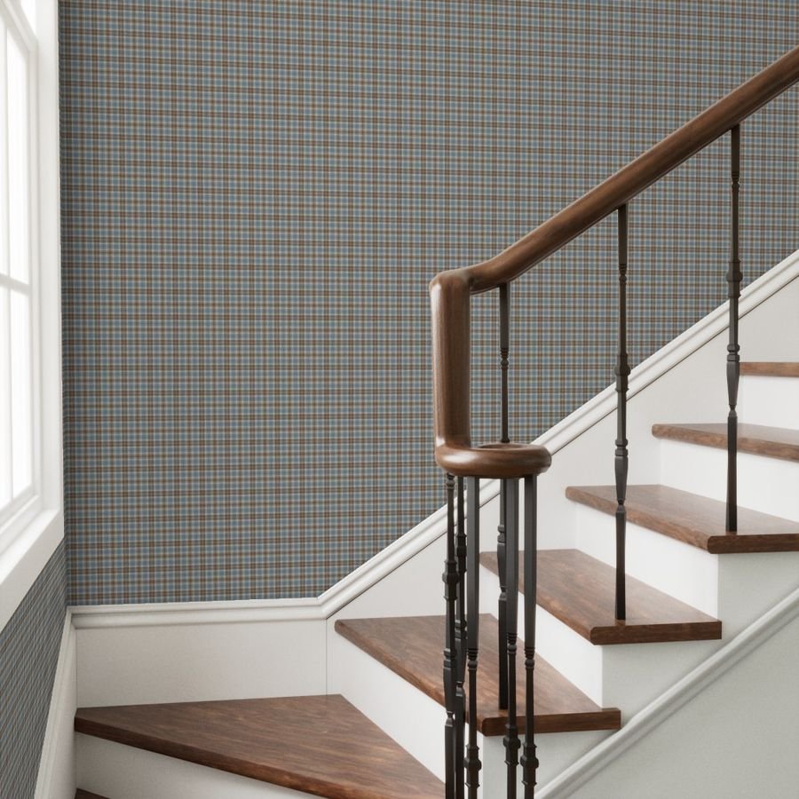Cream with Beige and Blue French Provincial Tartan Wallpaper cream tartan wallpaper