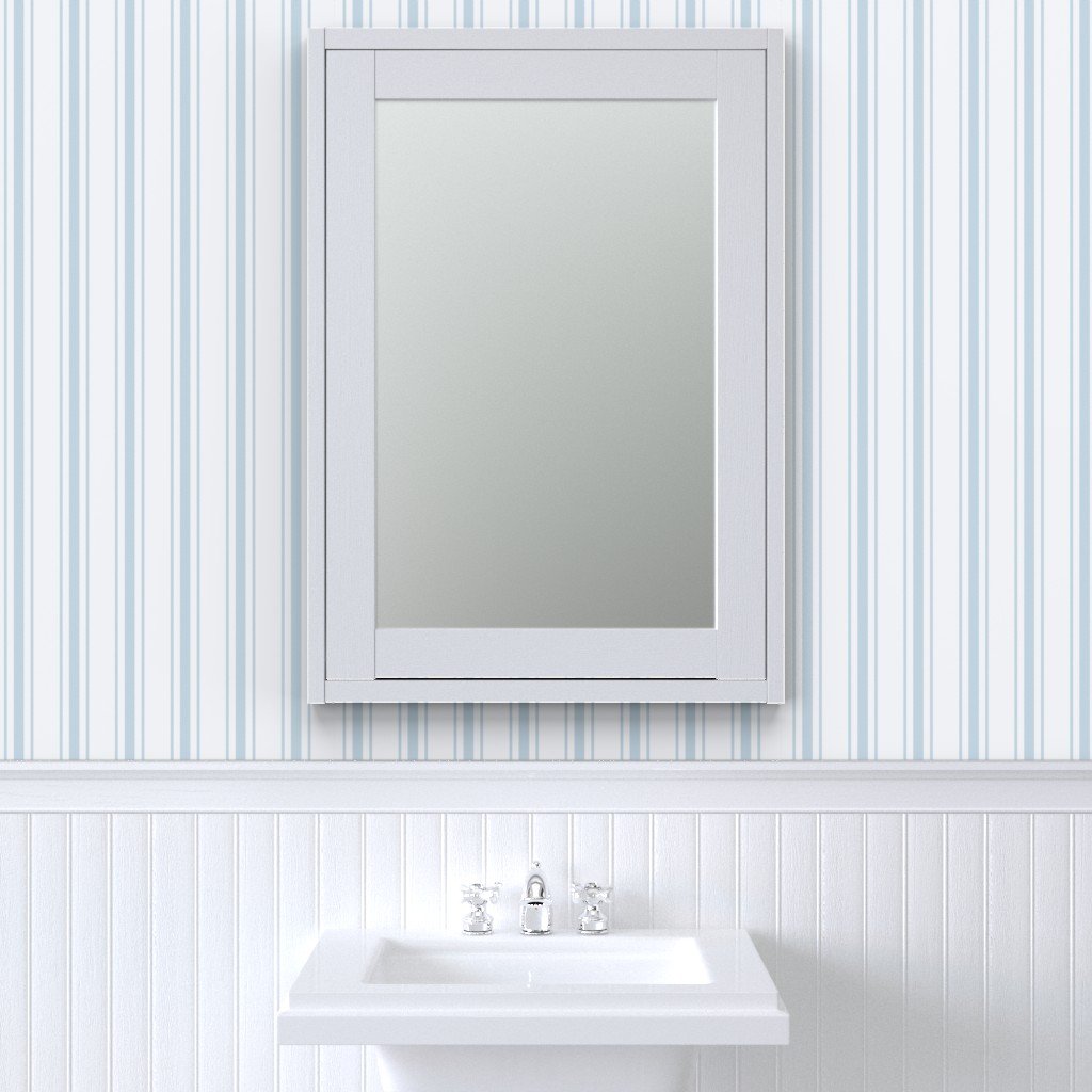 Sky Blue French Provincial Ticking Stripe on Off-White Wallpaper mattress stripes wallpaper