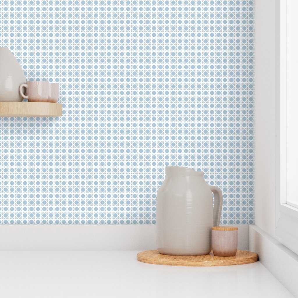 White on Sky Blue Rattan Caning Pattern Wallpaper sky blue caning wallpaper