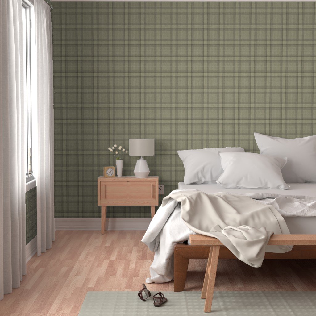 Yellow Gold Vintage Christmas Tartan Plaid Wallpaper lifestyle view