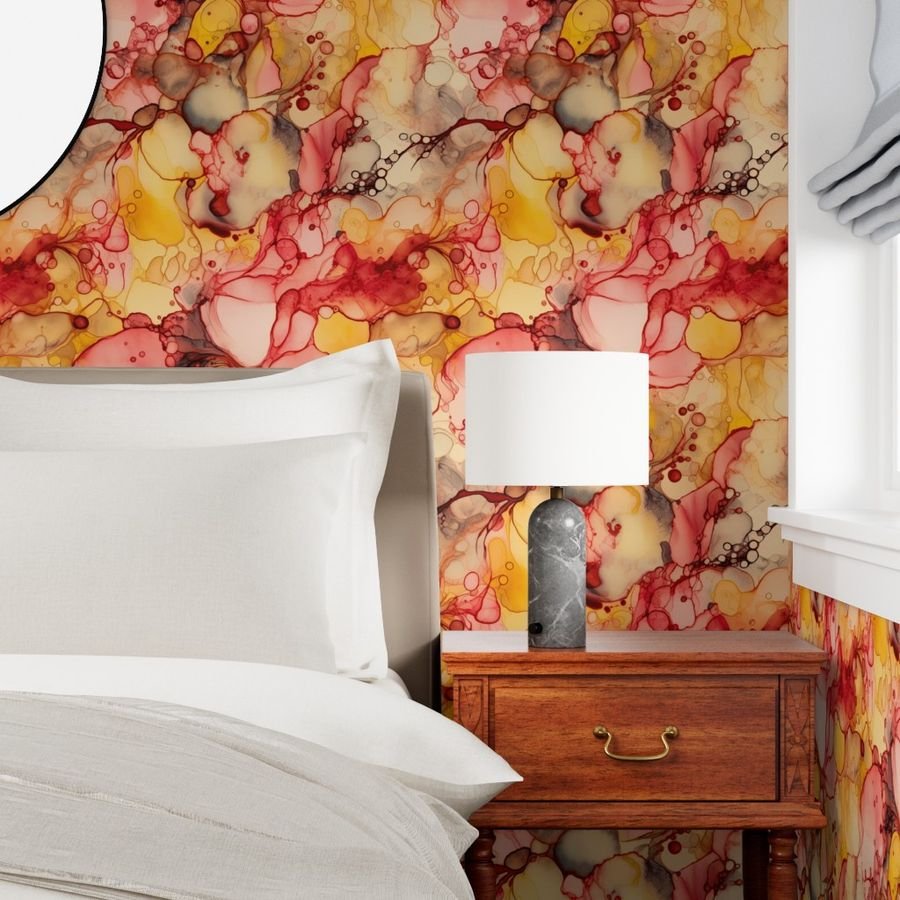 Sunrise Yellow and Peach with Rose Gold Alcohol Ink Liquid Swirls Wallpaper sunrise swirls wallpaper