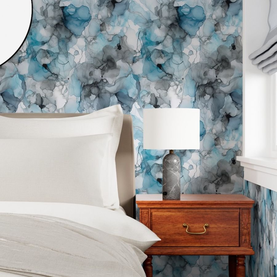 Dusk Blue Grey Alcohol Liquid Ink Swirls Wallpaper dusk ink wallpaper