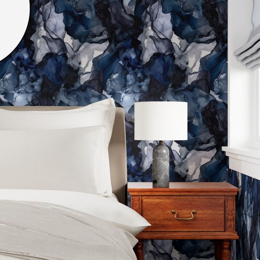Twilight Navy Blue Lavender and Grey Alcohol Ink Liquid Swirls Wallpaper twilight ink wallpaper