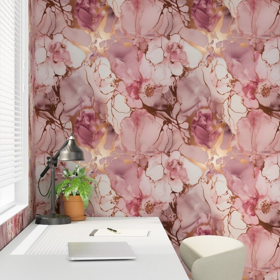 Pale Pink and Rose Gold Alcohol Ink Liquid Swirls Wallpaper pink and gold ink wallpaper