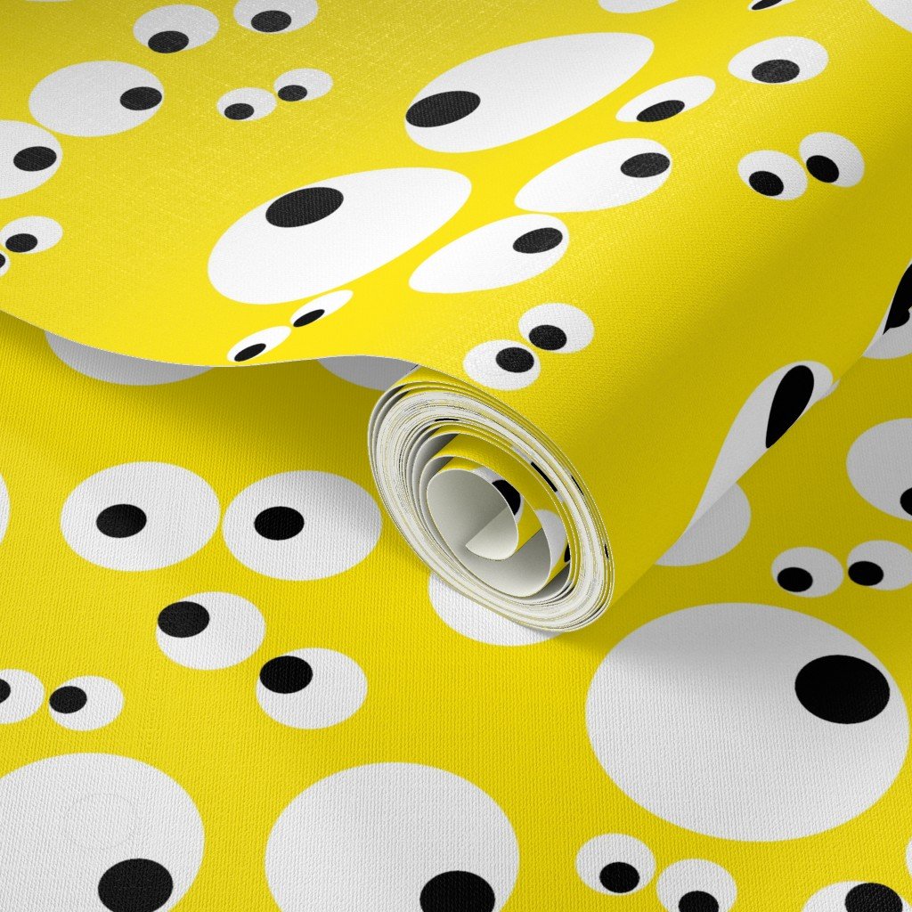 Googly Goo Goo Eyes on Neon Yellow Interior Collection Design Collection black and white wallpaper