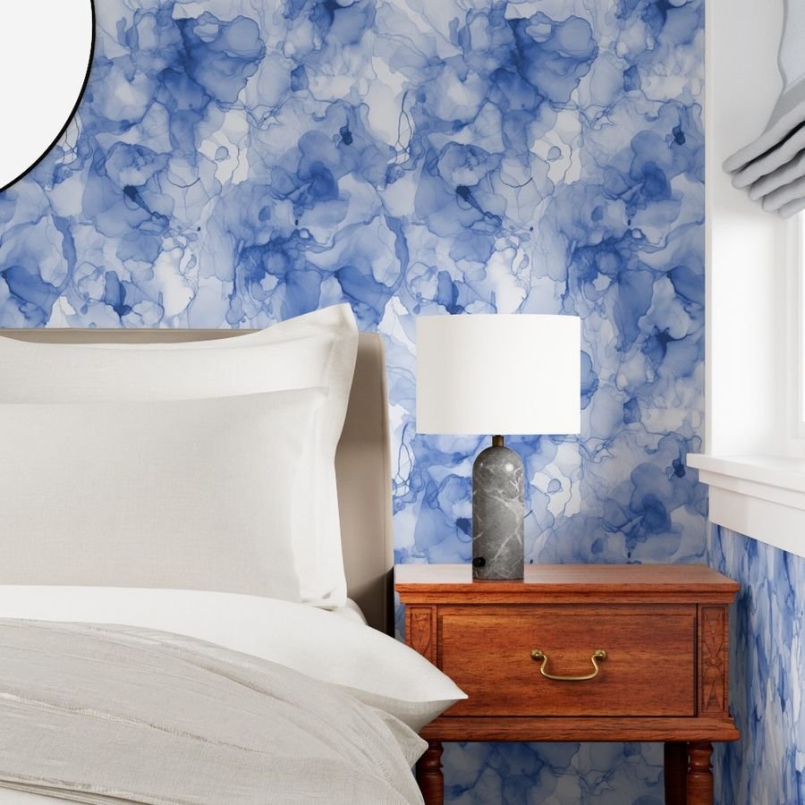 Alcohol Liquid Ink Swirls in Light Blue Porcelain Glaze Wallpaper alcohol ink print wallpaper