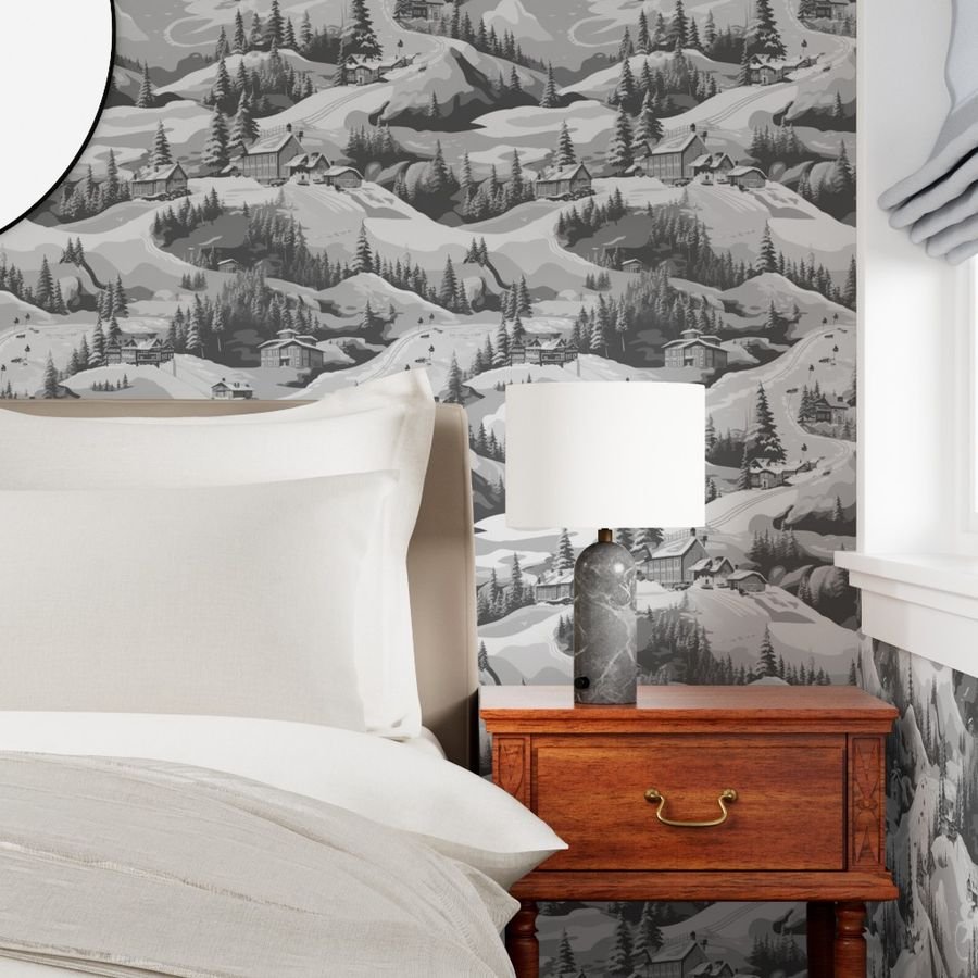 Small Montana Winter Cabins Montana with Evergreens in Grey Wallpaper montana ski slope wallpaper