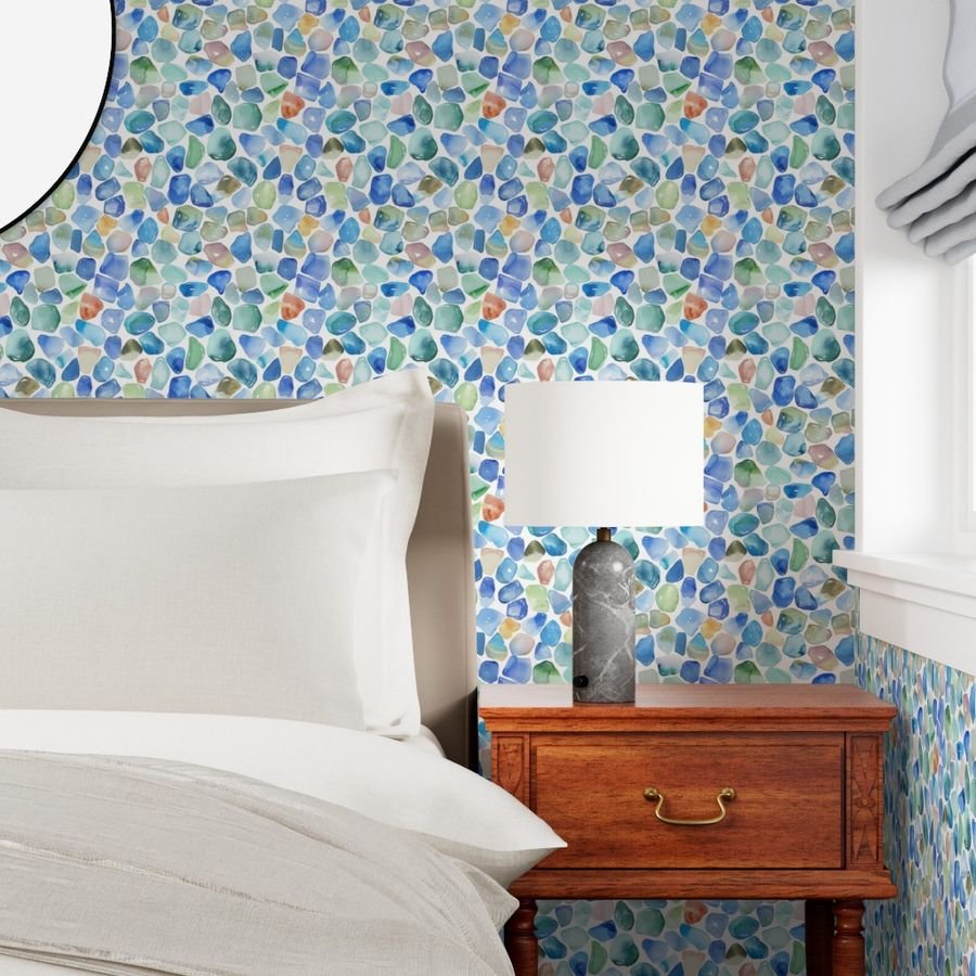 Blue Toned Shards of Tumbled and Scattered Watercolor Seaglass Wallpaper blue tones wallpaper