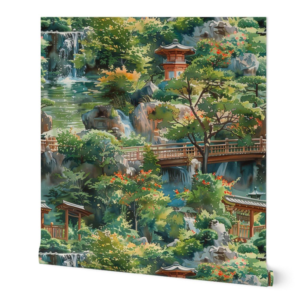 Eden of Tranquility A Japanese Water Garden Paradise Wallpaper japanese garden wallpaper