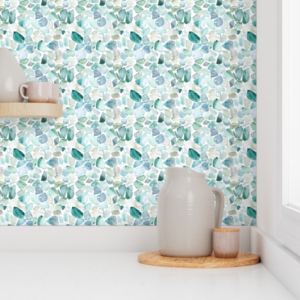 Small Blue and Aqua Shards of Tumbled and Scattered Watercolor Wallpaper blue wallpaper