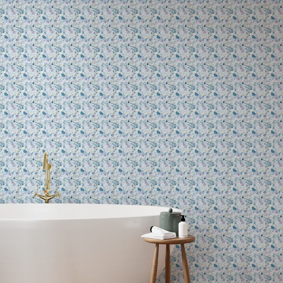 Small Blue and Lilac Shards of Tumbled and Scattered Watercolor Wallpaper calming colors wallpaper