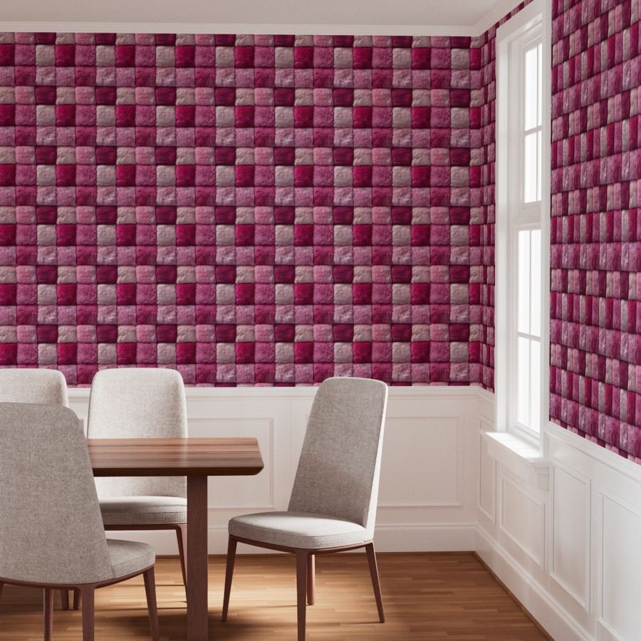 Large Hot Pink and Blush Faux Fur Patchwork Fabric - Luxurious Plush Wallpaper cozy wallpaper