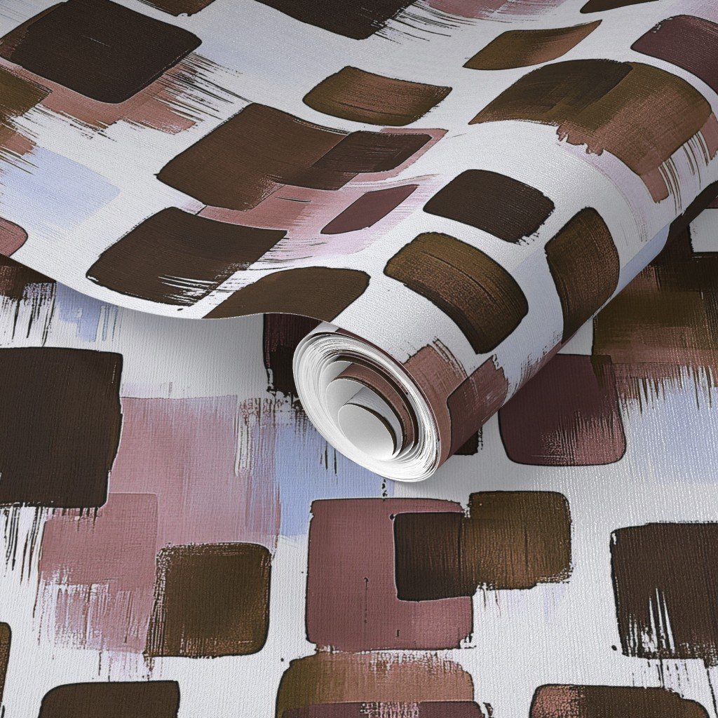 Abstract Earthy Brushstroke Blocks in Brown and Mauve Wallpaper brushstroke wallpaper