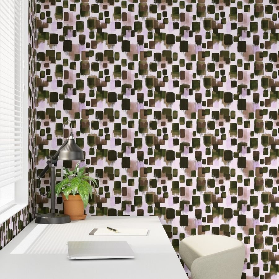 Abstract Earthy Brushstroke Blocks in Green and Brown Wallpaper brushstroke wallpaper