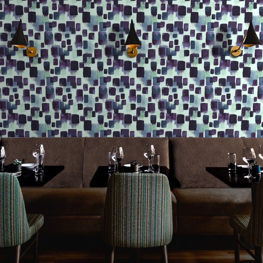 Large Abstract Brushstroke Blocks in Purple Teal and Cream Wallpaper brushstroke wallpaper