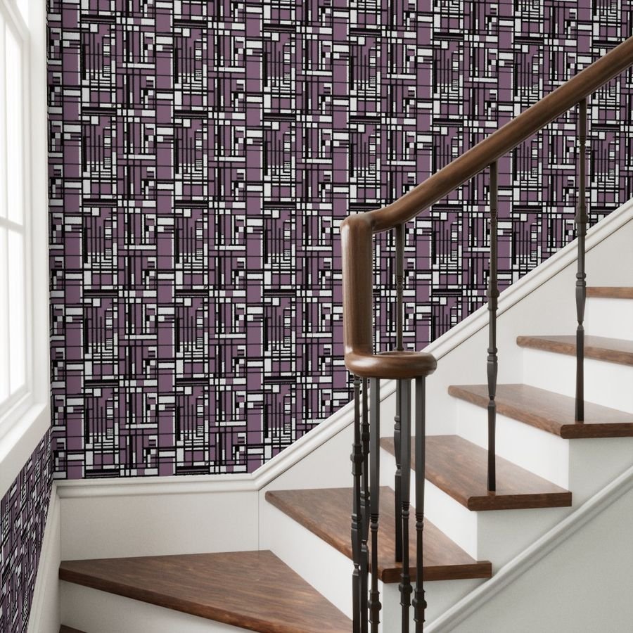 Mauve Modernist City Blocks Geometric Pattern Wallpaper city blocks wallpaper