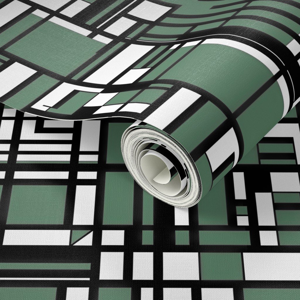 Eucalyptus Green Modernist City Blocks Geometric Pattern Wallpaper city blocks wallpaper